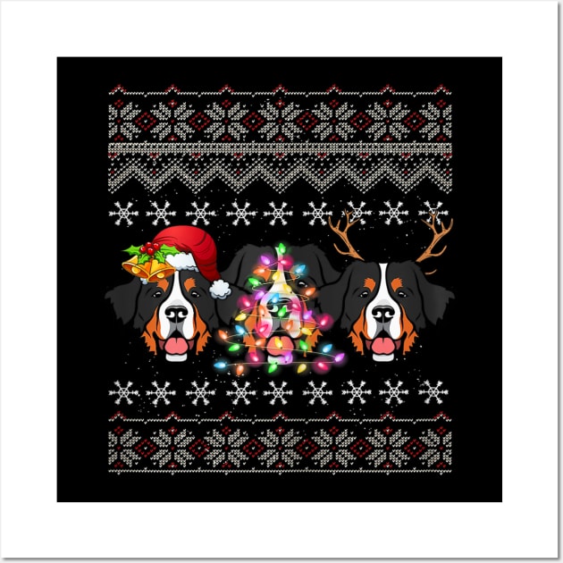 Christmas Bernese Mountain Gift Lights Santa Hat Three Dogs Wall Art by Barnard